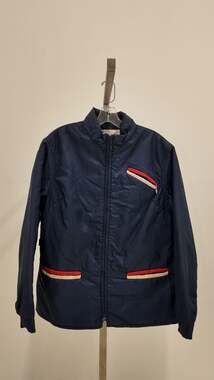 Vintage Sportcaster Ski Fashion Jacket Men’s Large Navy Blue Red Cream Stripe